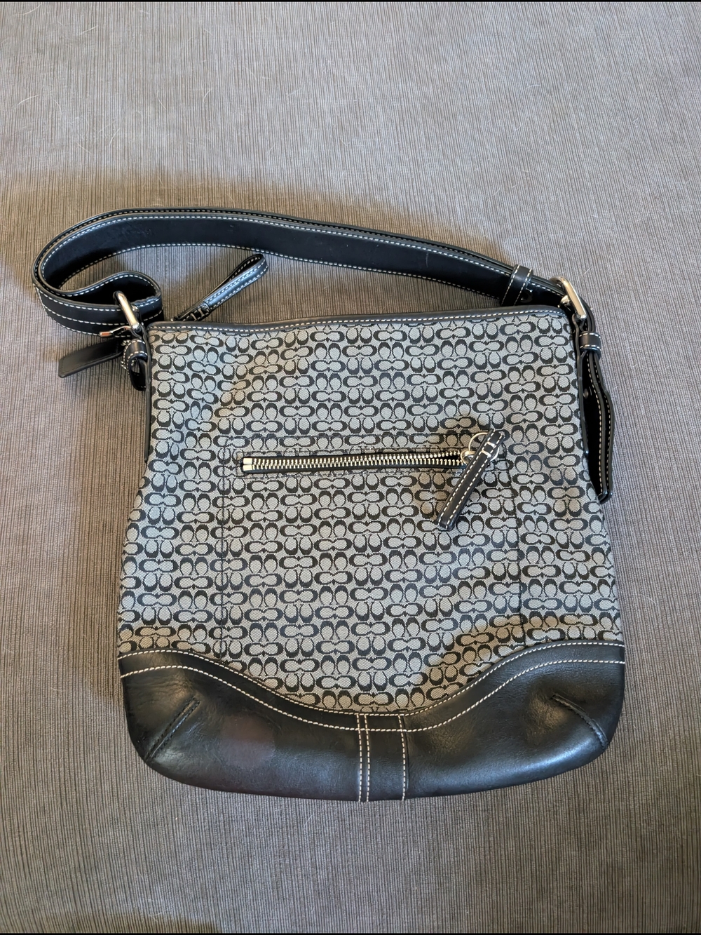 Coach Signature Monogram Shoulder Bag in Gray and Black - Picture 2 of 4